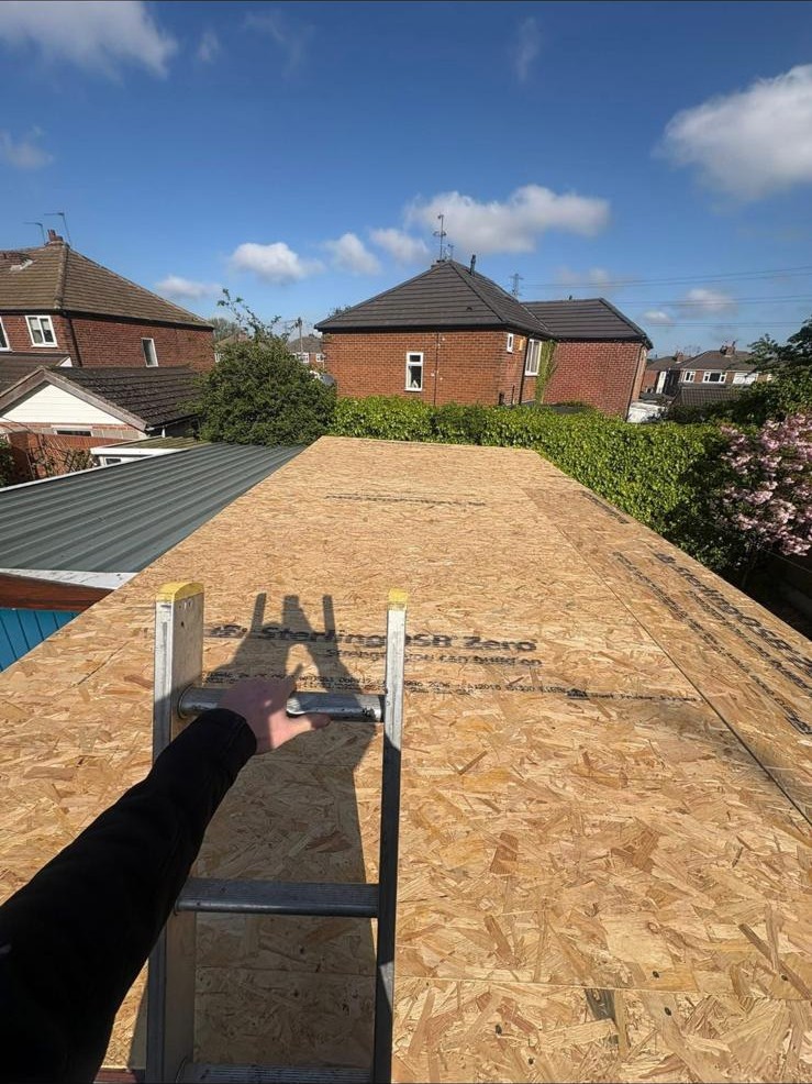 New OSB flat roof decking laid ready for the waterproof membrane