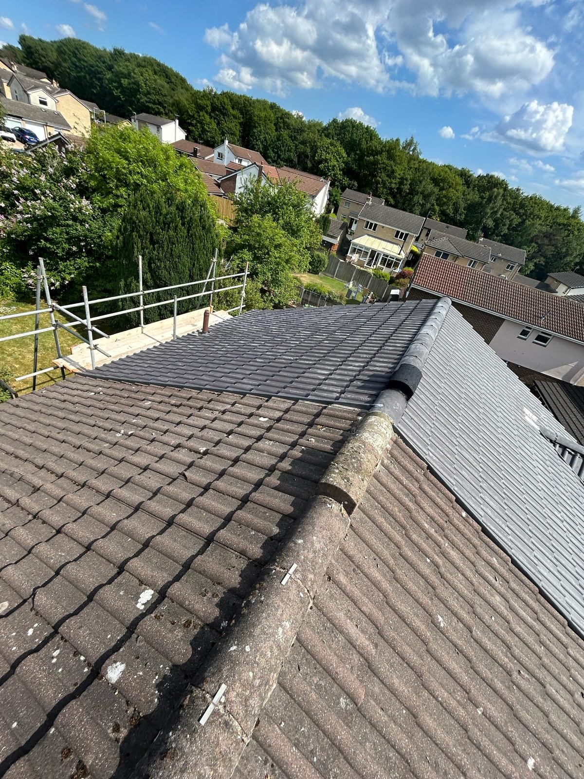 Completed pitched roof re-tile finished by Peak Performance Roofing